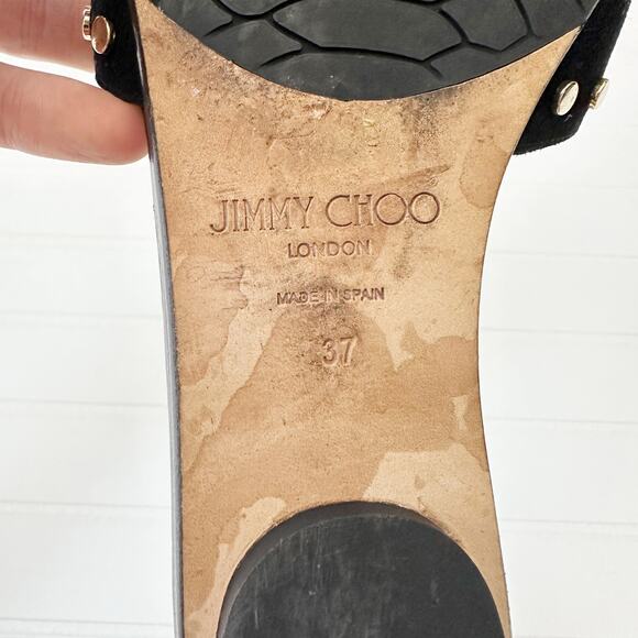 Jimmy Choo Nanda Black Suede Studded Flat Slide Sandals Women’s Designer 37 - Picture 4 of 7